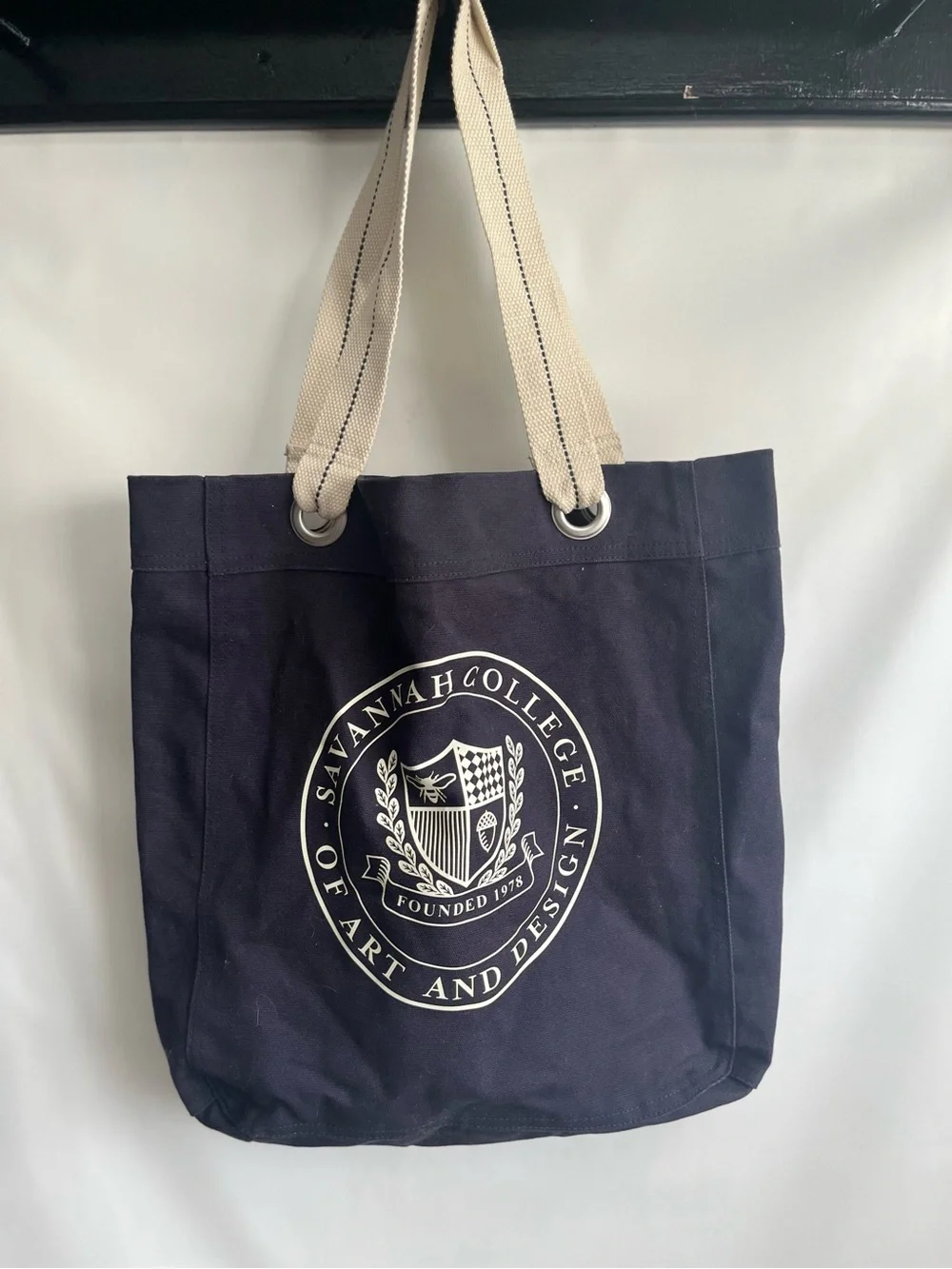 SCAD Navy Canvas Tote Bag with Cream Straps